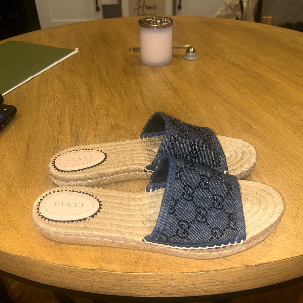Gucci logo denim espadrille Sandal size 39.5 (pilar GG) - Picture 4 of 7